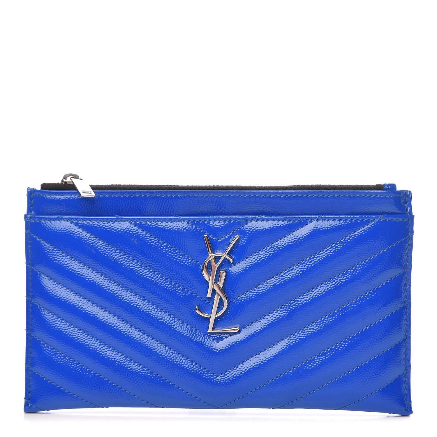 Saint Laurent Grain De Poudre Chevron Monogram Bill Pouch Neon Blue 1 of 7