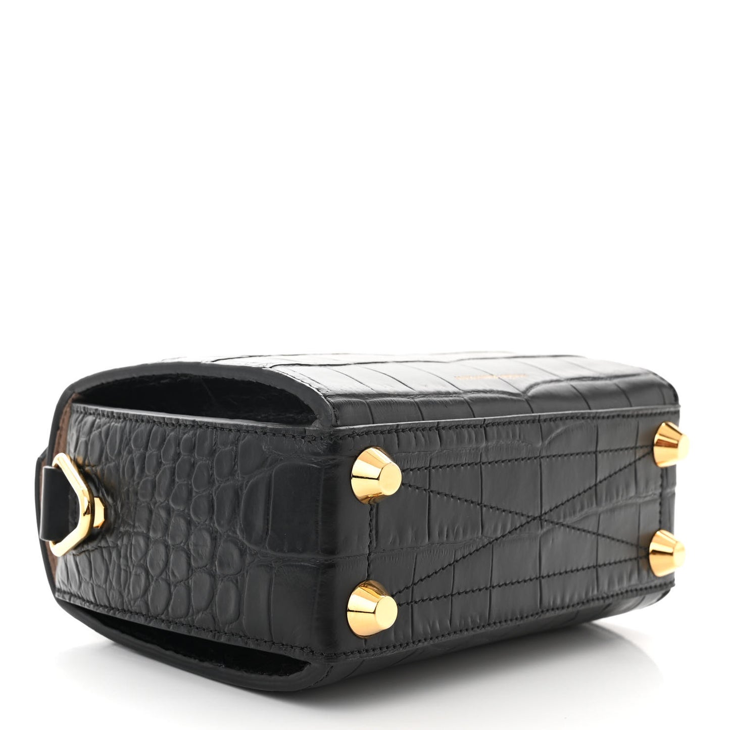 Calfskin Crocodile Embossed Box Shoulder Bag 19 Black
