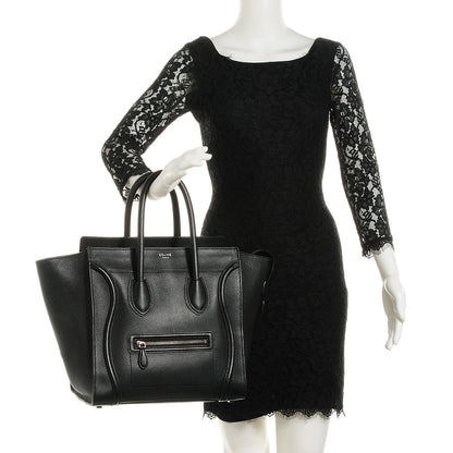 Celine Drummed Calfskin Mini Luggage Black 2 of 7