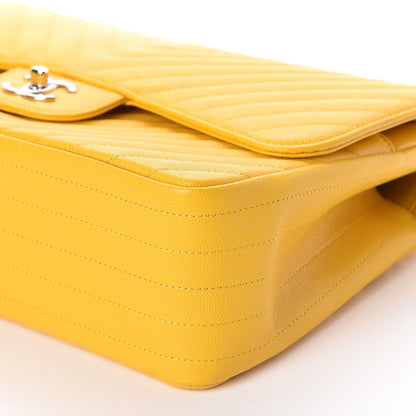 Chanel Caviar Chevron Quilted Jumbo Double Flap Yellow 10 of 11