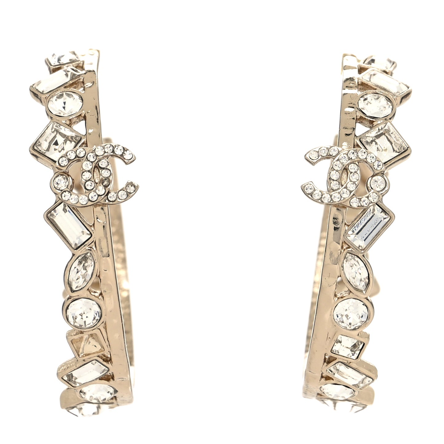 Metal Crystal CC Hoop Earrings Gold