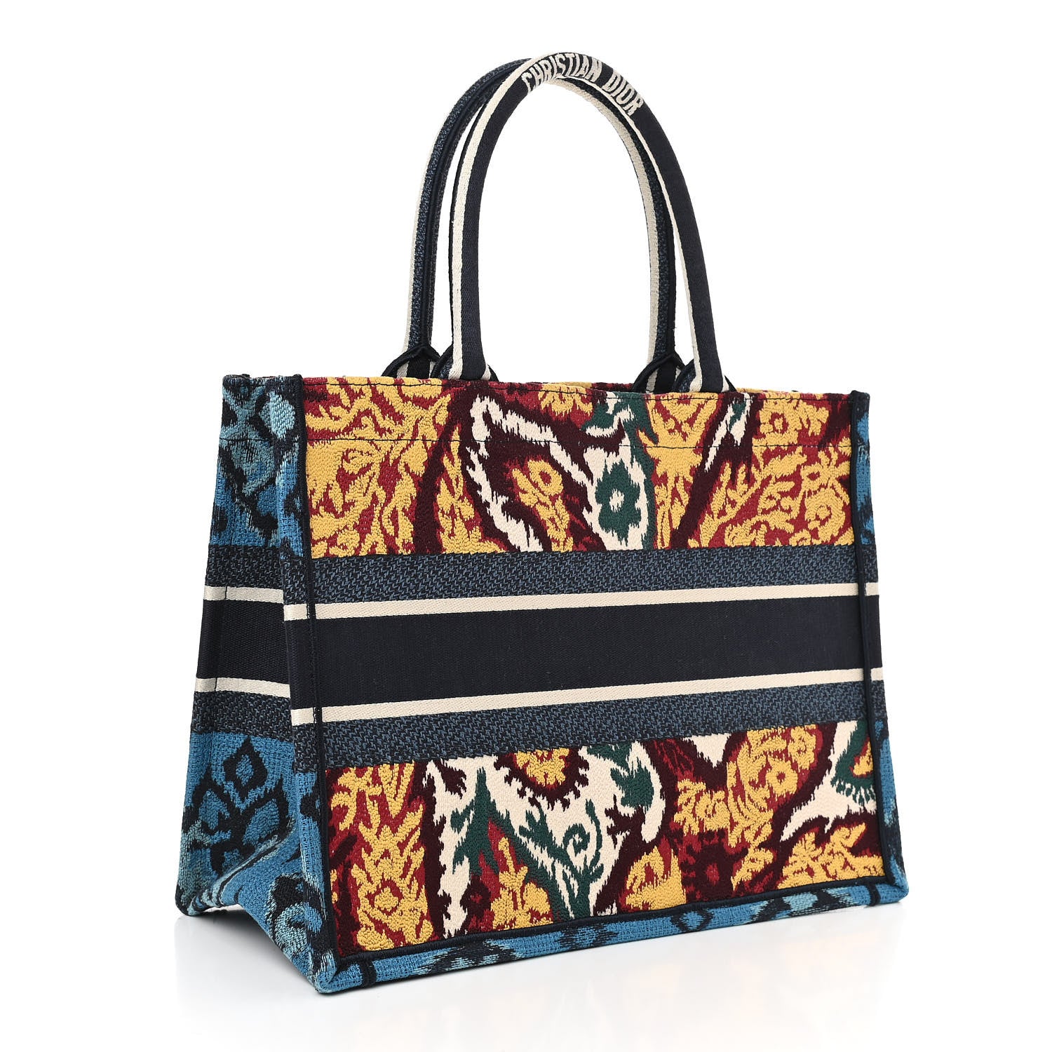 Christian Dior Canvas Embroidered Paisley Medium Book Tote Blue Multicolor 3 of 10