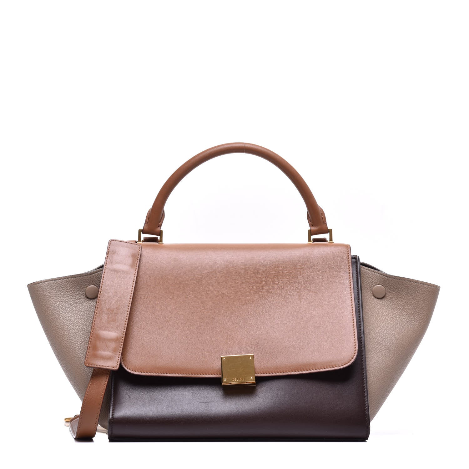 Celine Satin Baby Grained Calfskin Tri-color Medium Trapeze Tan 1 of 9
