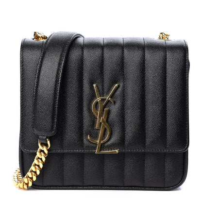 Saint Laurent Grain De Poudre Matelasse Monogram Medium Vicky Chain Bag Black 1 of 9