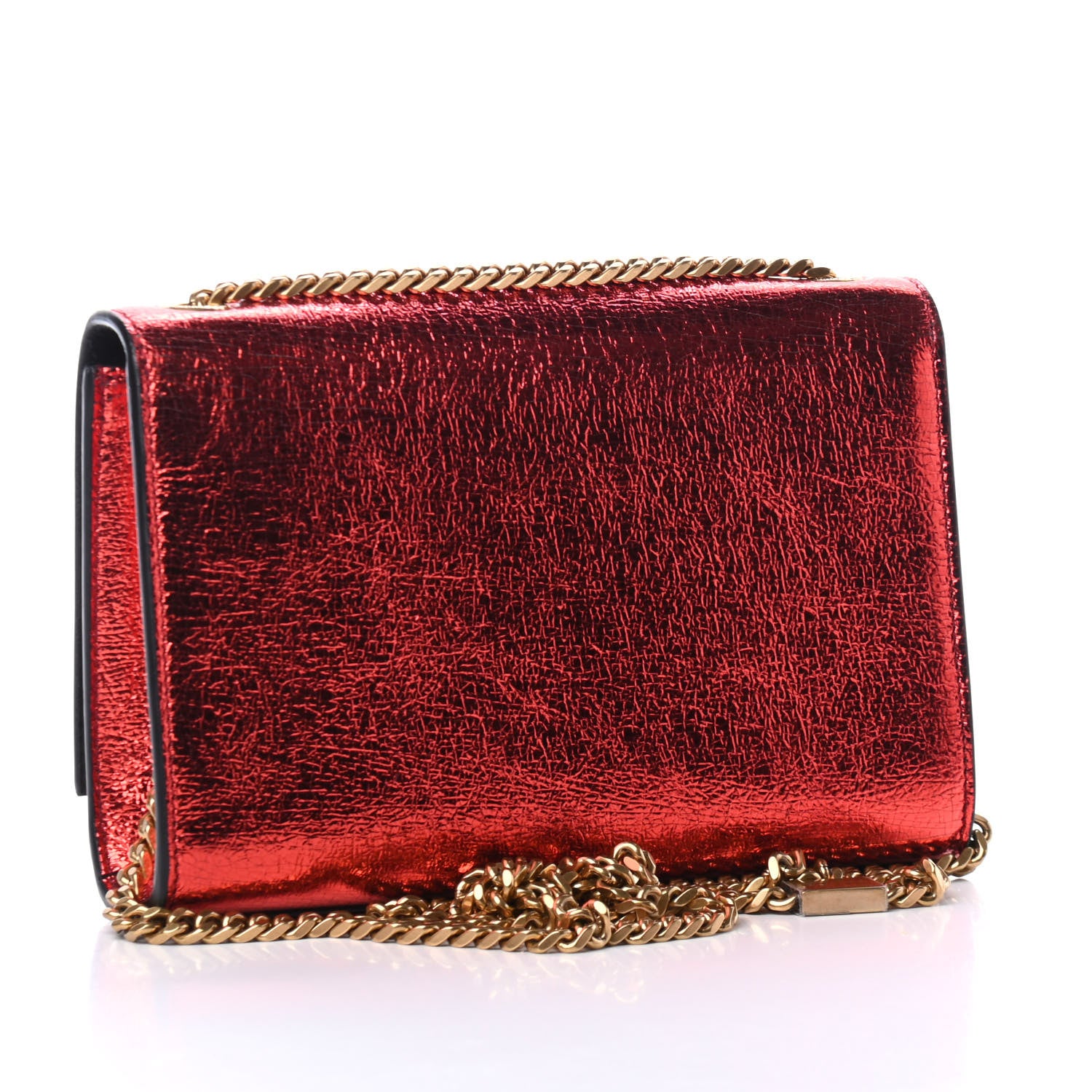 Saint Laurent Metallic Calfskin Small Classic Monogram Kate Satchel Red 2 of 4