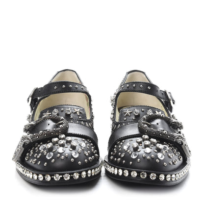 Gucci Calfskin Crystal Studded Womens Queercore Brogue Monk Strap Loafers 37.5 Black 2 of 10