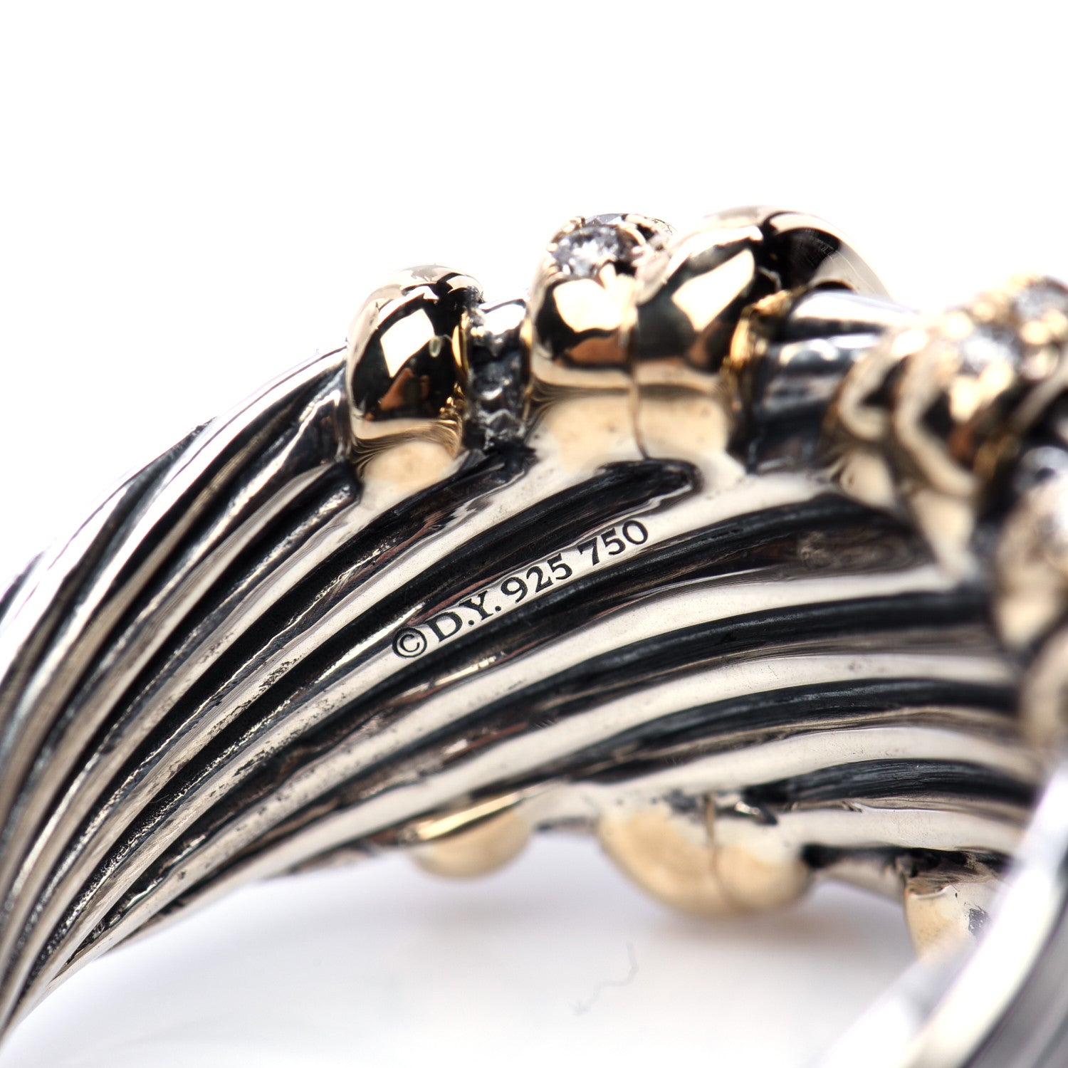 David Yurman Sterling Silver 18K Yellow Gold Diamond 15mmm Helena Ring 57 8 5 of 8