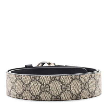 Gucci GG Supreme Monogram Selleria Calfskin Interlocking G Reversible 37mm Belt 95 38 Beige Ebony Black 2 of 4