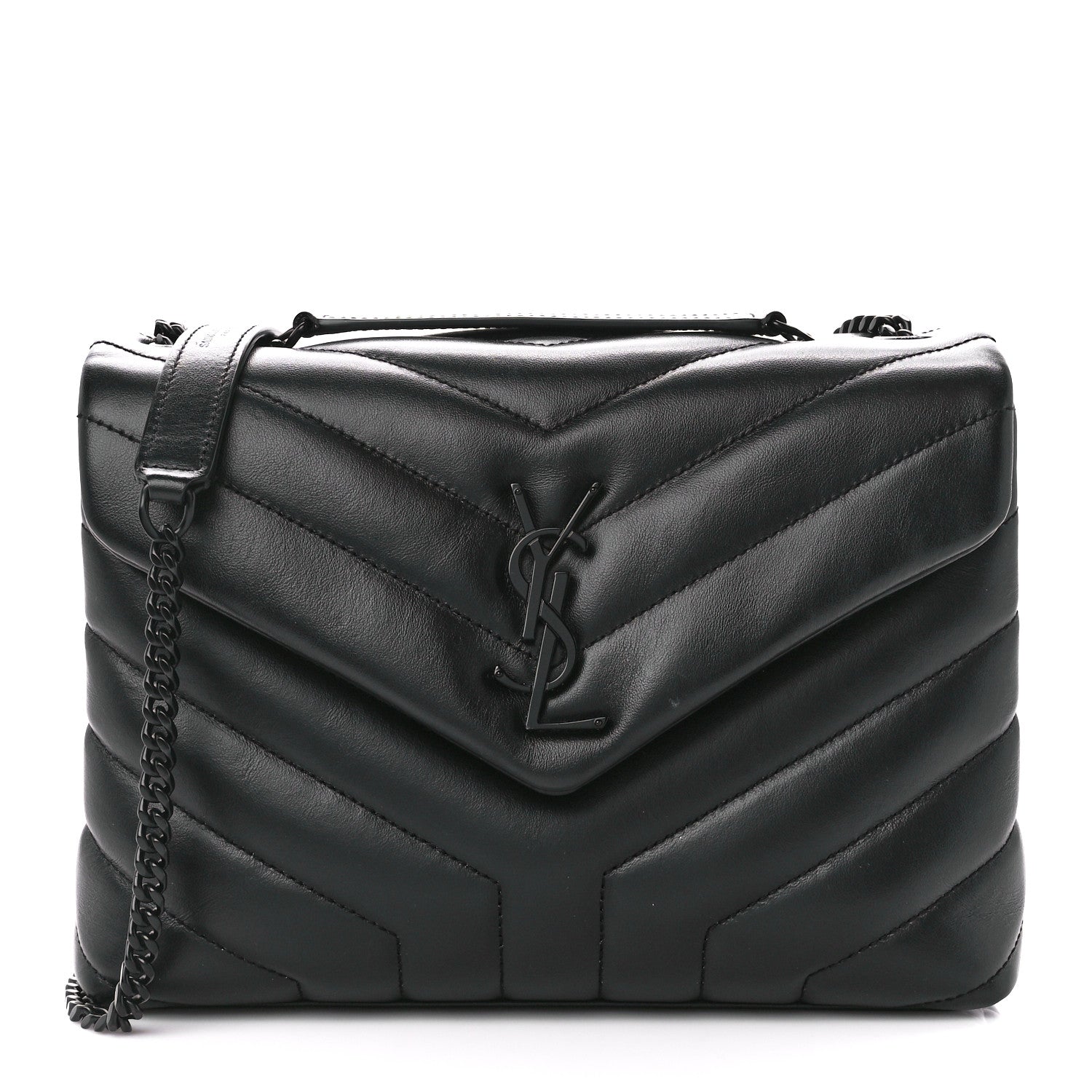 Saint Laurent Calfskin Y Quilted Monogram Monochrome Small Loulou Chain Satchel Black 1 of 12
