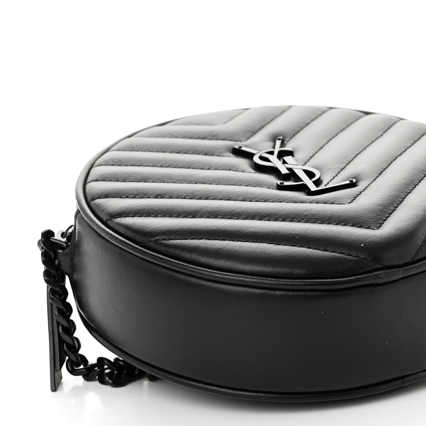 Calfskin Matelasse Chevron Round Vinyle Camera Bag Black