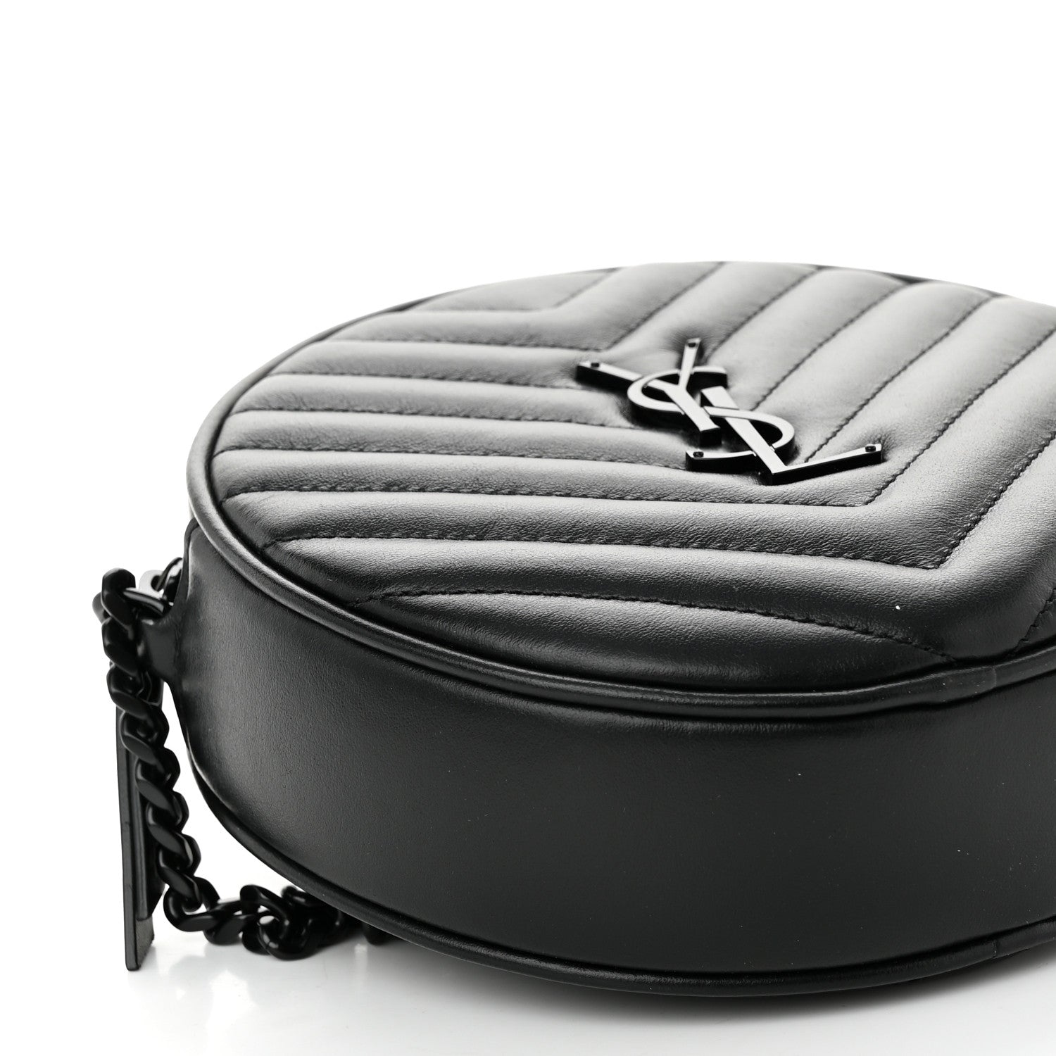 Saint Laurent Calfskin Matelasse Chevron Round Vinyle Camera Bag Black 9 of 10