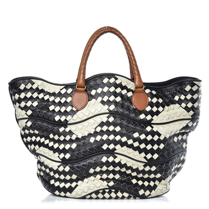 Bottega Veneta Nappa Intrecciato Shopper Tote Black White 1 of 16