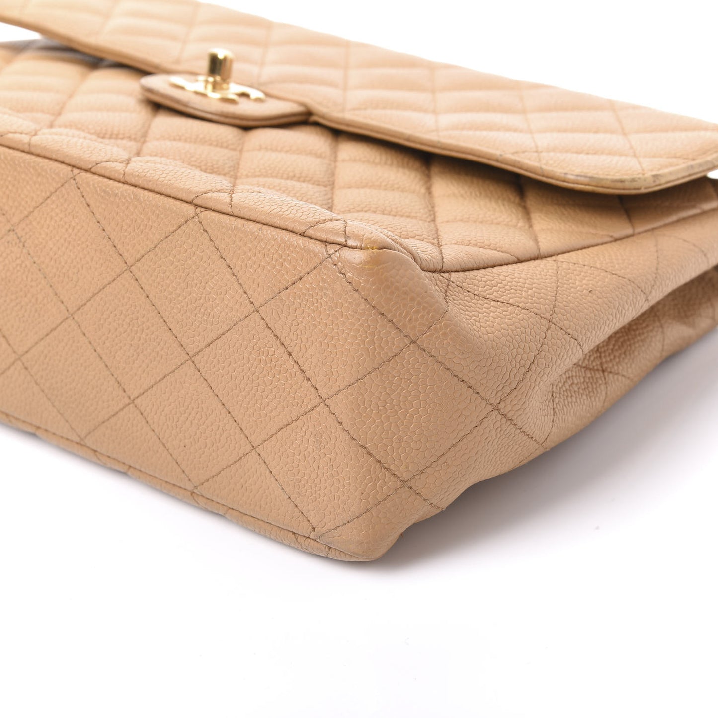 Caviar Quilted Jumbo Single Flap Beige