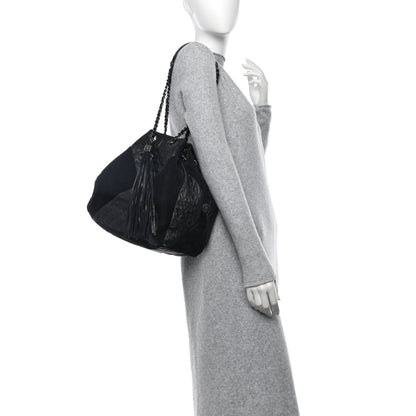 Chanel Goatskin Suede Calfskin Quilted Patchwork Drawstring Bag Black 2 of 11