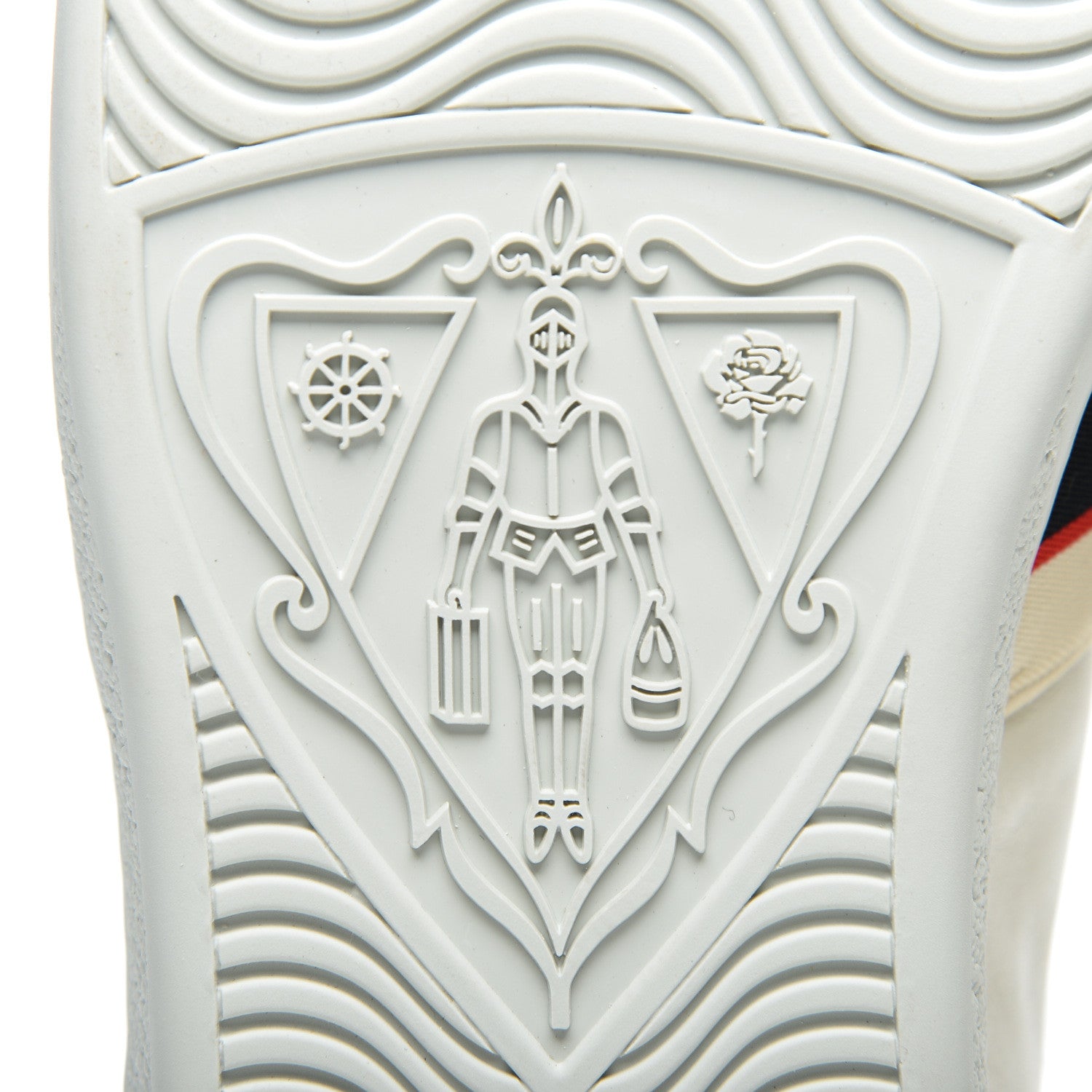 Gucci Calfskin Stripe Womens New Ace Sneakers 38.5 New Mystic White Ecru Red Flame 10 of 12