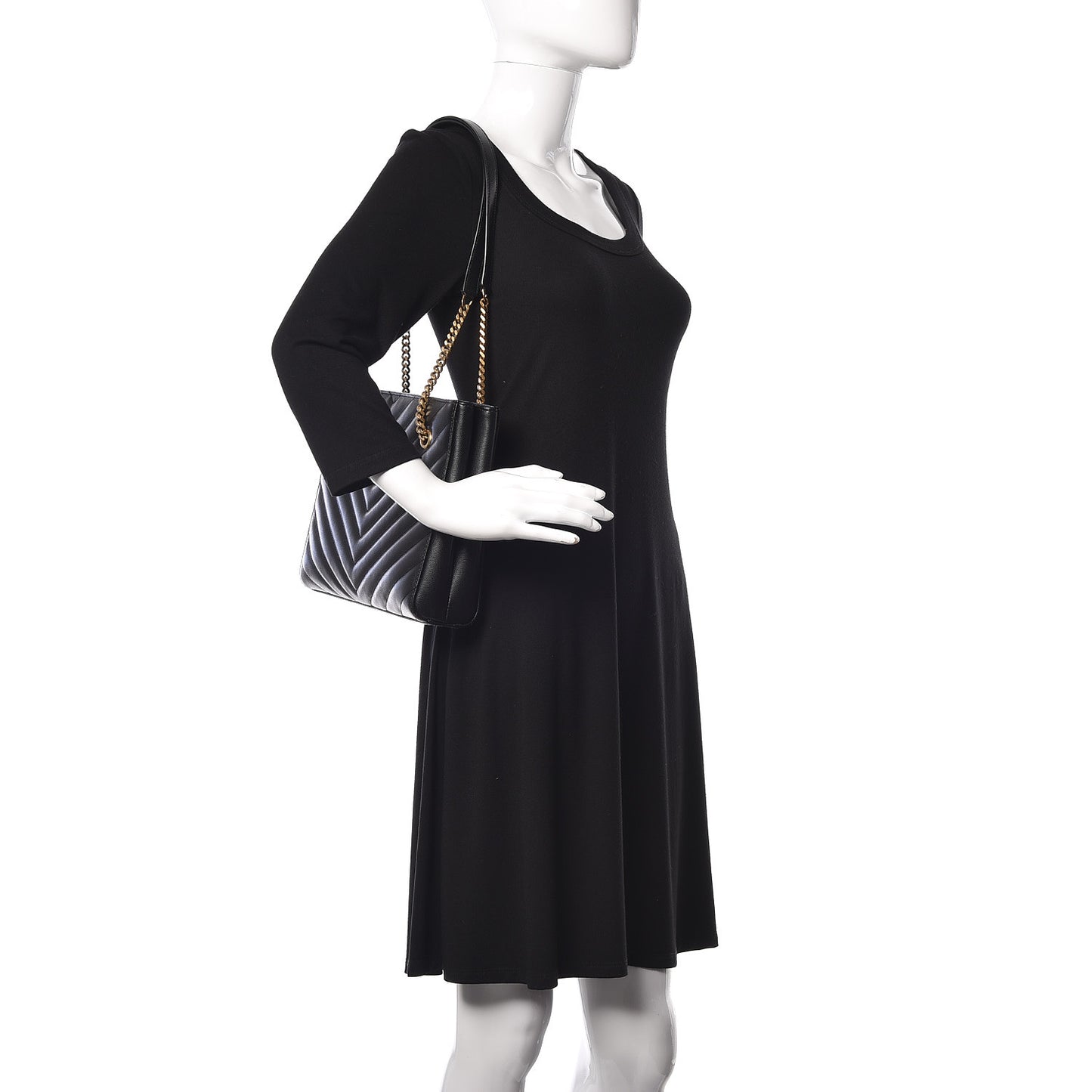 Grain De Poudre Matelasse Chevron Small Tribeca Shopping Bag Black