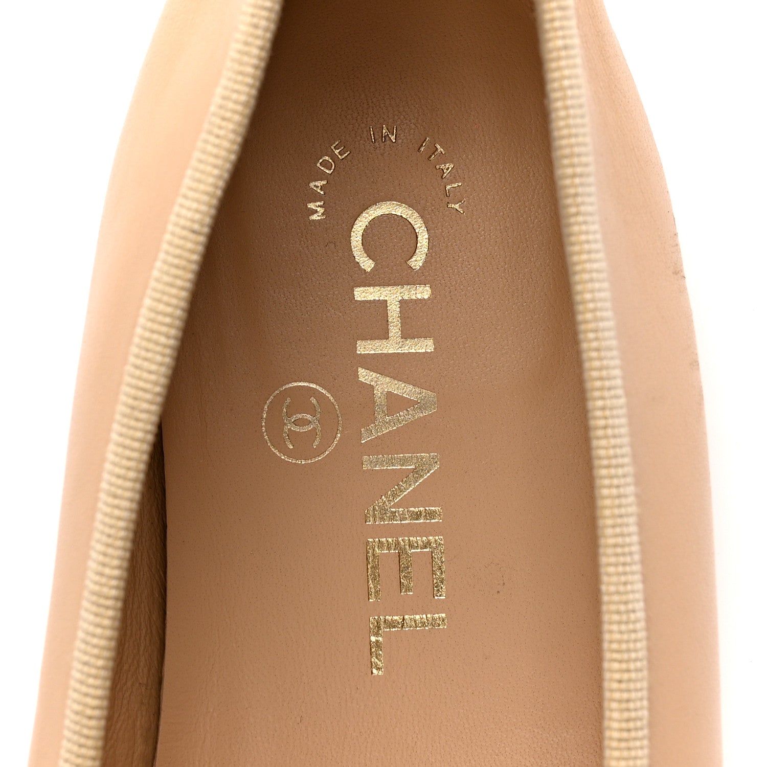Chanel Lambskin Cap Toe CC Ballerina Flats 37 Beige Black 7 of 12