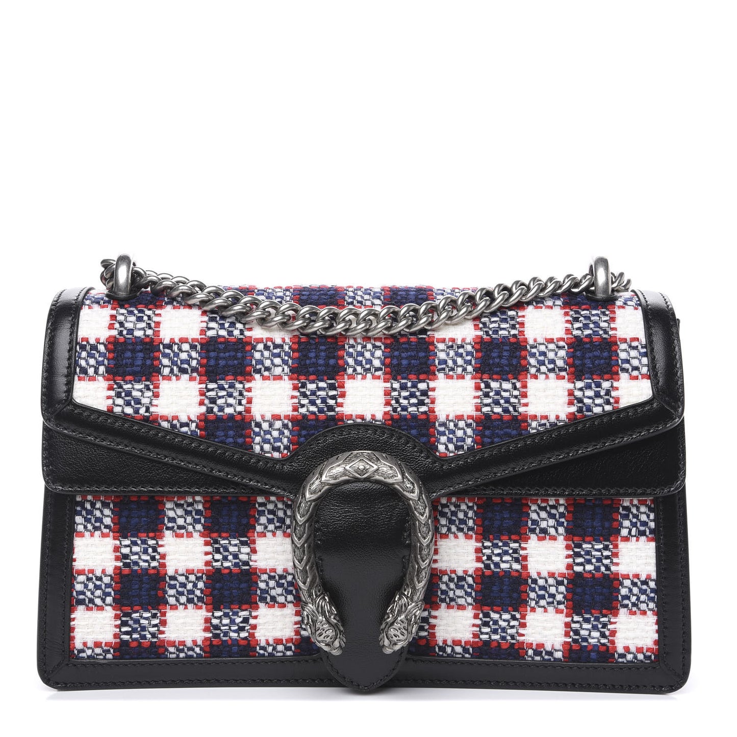 Vintage Tweed Check Small Dionysus Shoulder Bag White Hibiscus Red Marine