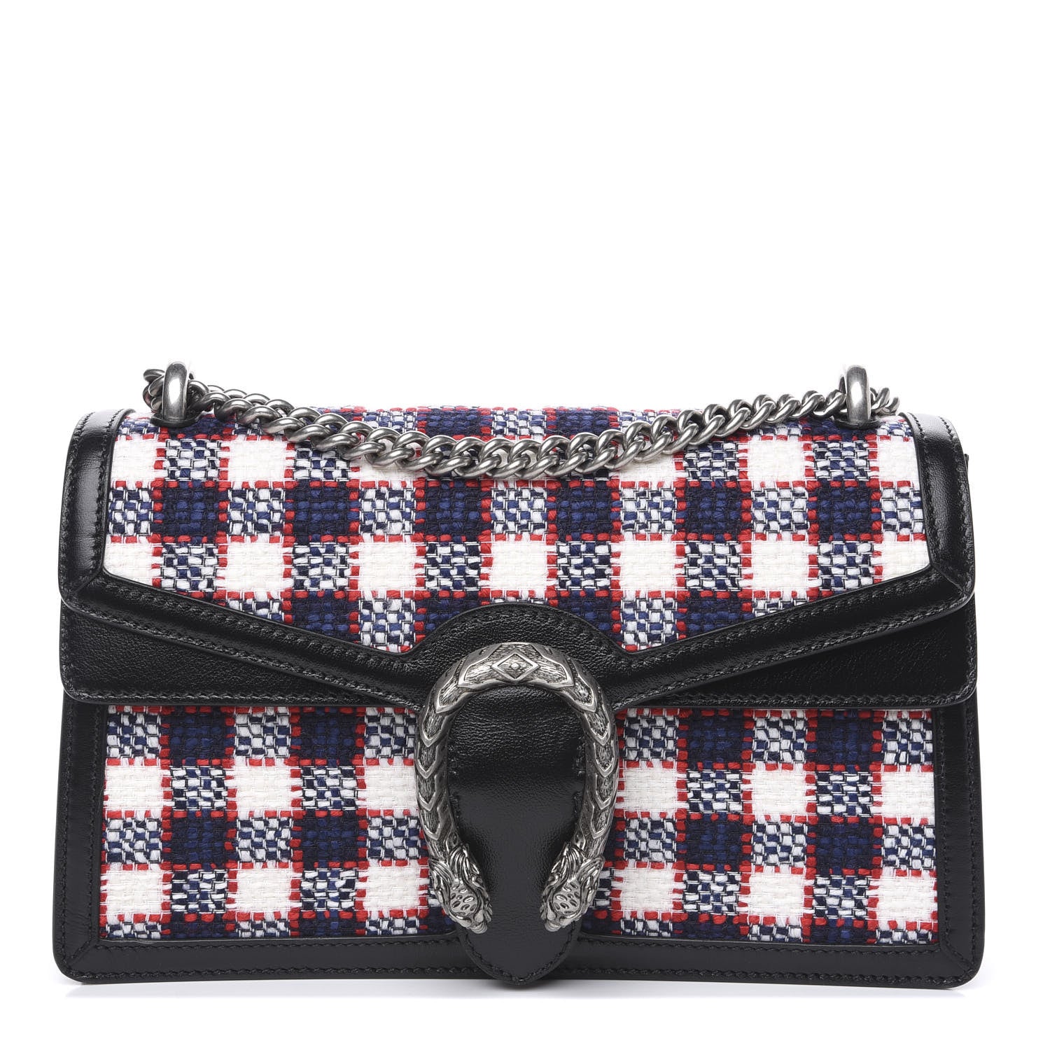 Gucci Vintage Tweed Check Small Dionysus Shoulder Bag White Hibiscus Red Marine 1 of 10