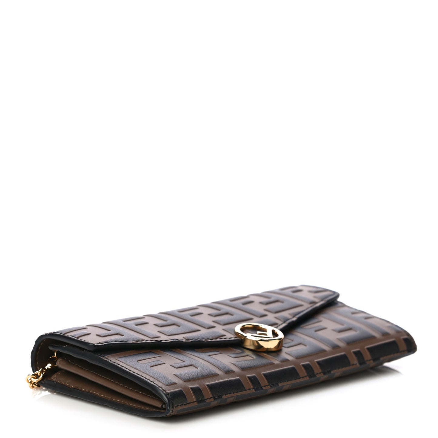 Vitello Soft F is Fendi Bi-Color FF 1974 Embossed Continental Envelope Wallet On Chain Maya Black