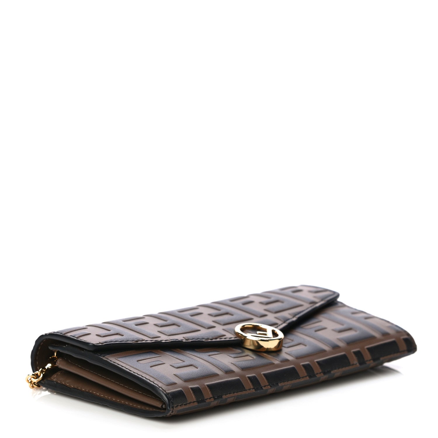 Fendi Vitello Soft F is Fendi Bi-Color FF 1974 Embossed Continental Envelope Wallet On Chain Maya Black 4 of 15