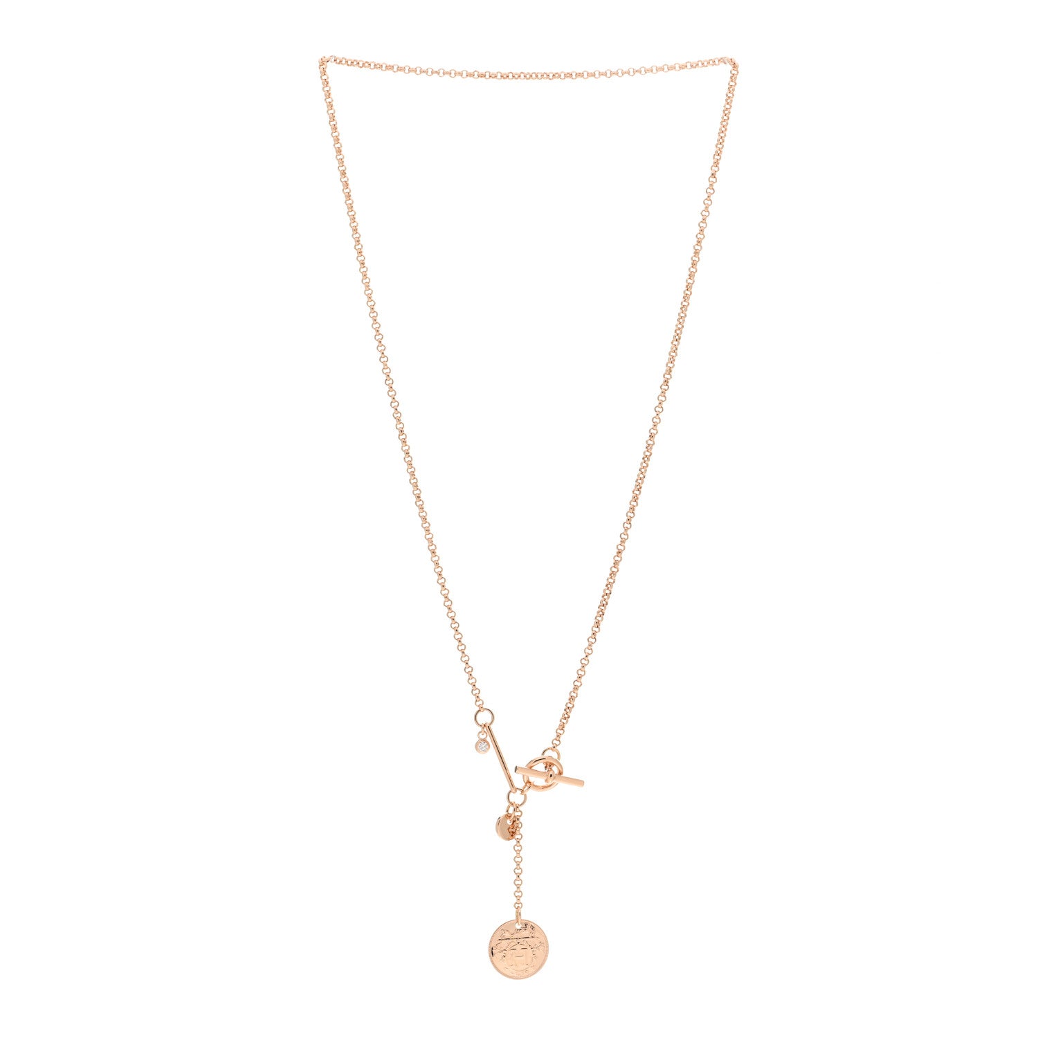 Hermes 18K Rose Gold Diamond PM Ex-Libris Pendant Necklace 3 of 5