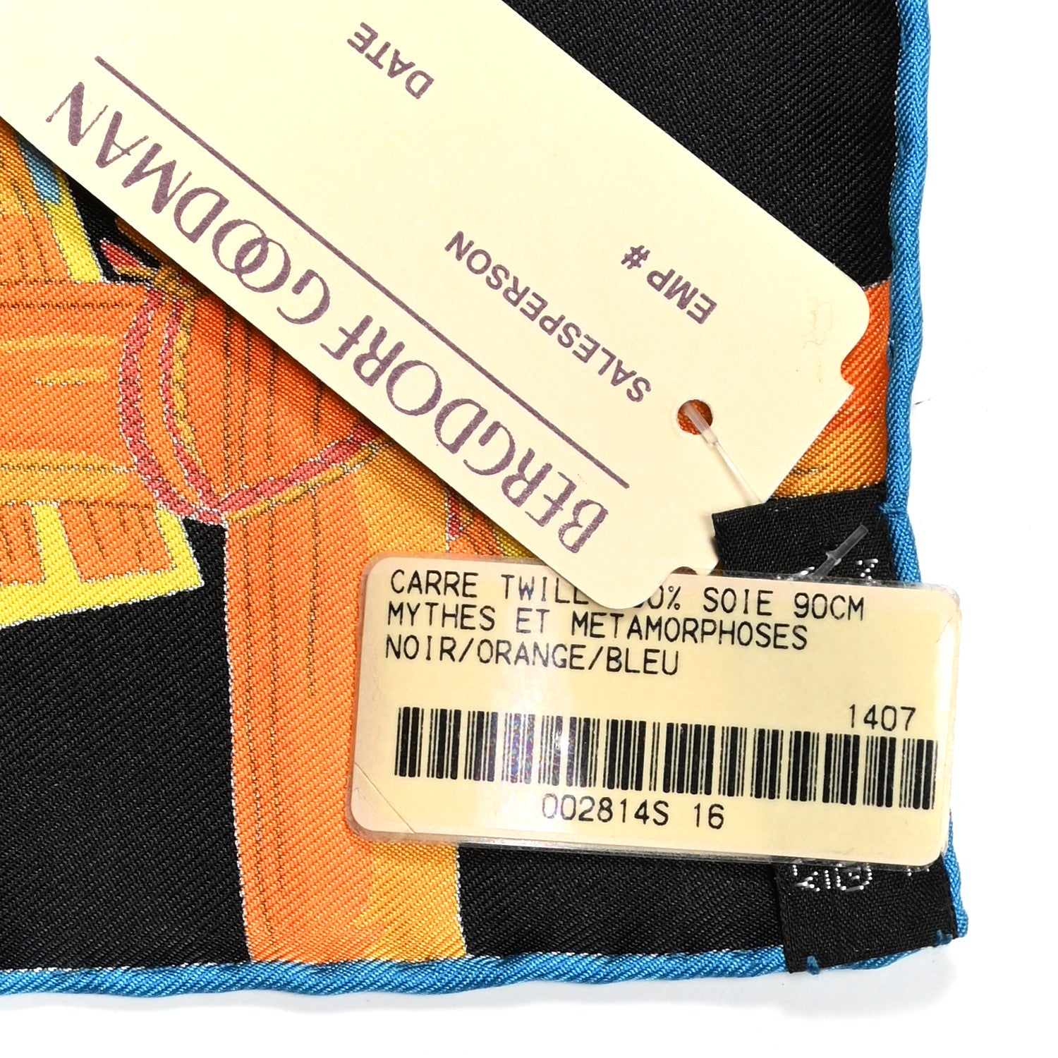 Hermes Silk Mythes et Metamorphoses Scarf 90 Black Orange Bleu 4 of 4