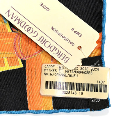 Hermes Silk Mythes et Metamorphoses Scarf 90 Black Orange Bleu 4 of 4