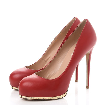 Valentino Garavani Calfskin Rockstud Platform Pumps 39 Red 3 of 12