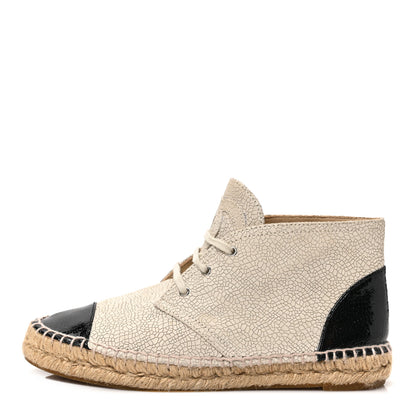 Chanel Crackled Calfskin High Top Espadrilles 37 Light Beige Black 1 of 9