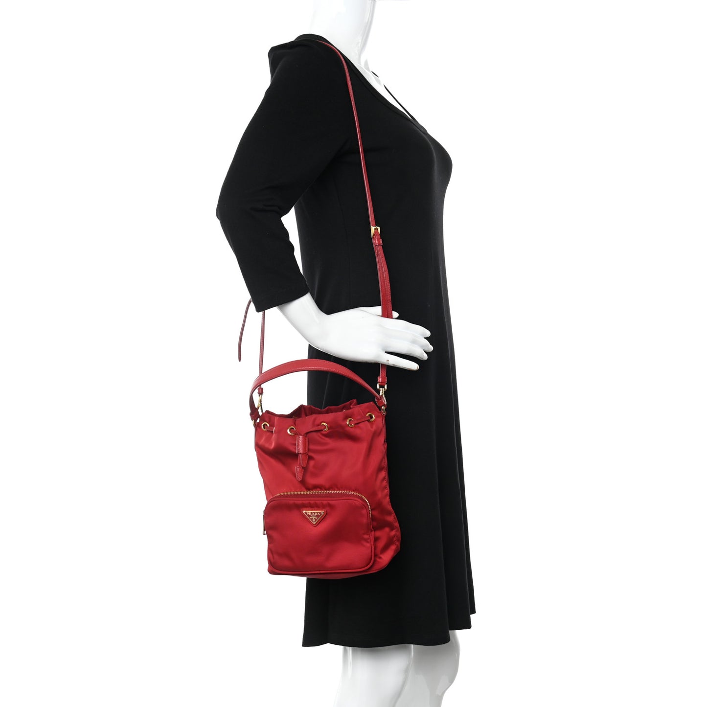 Saffiano Tessuto Nylon Mini Bucket Crossbody Bag Fuoco