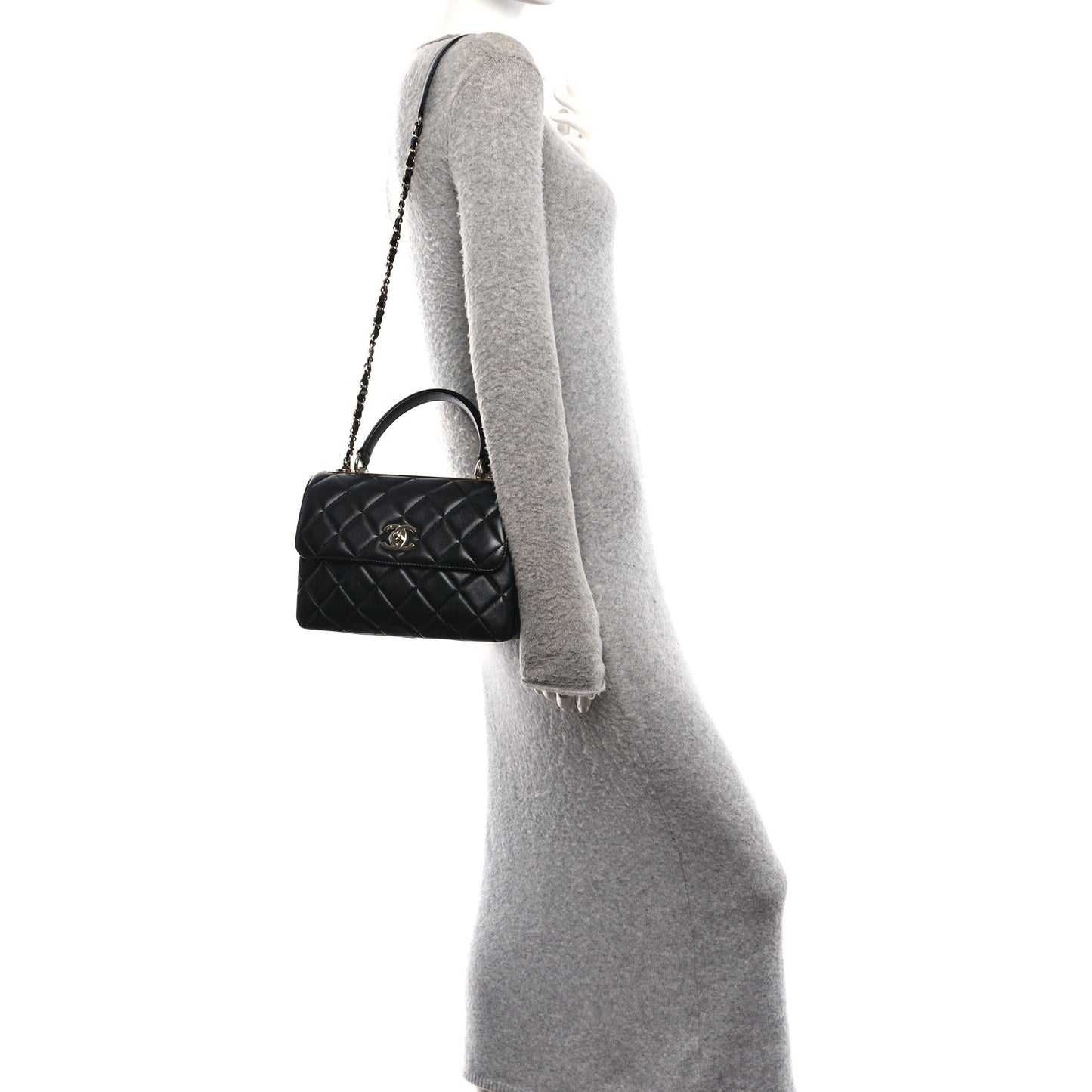 Lambskin Quilted Small Trendy CC Dual Handle Flap Bag Black