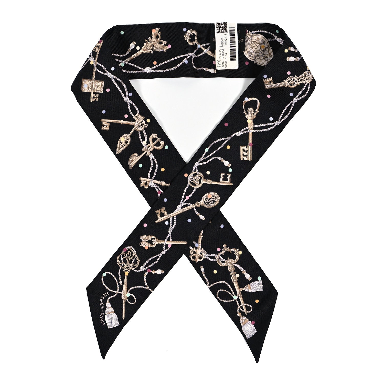 Hermes Silk Les Cles A Pois Twilly Black Beige Rose Multicolor 1 of 4