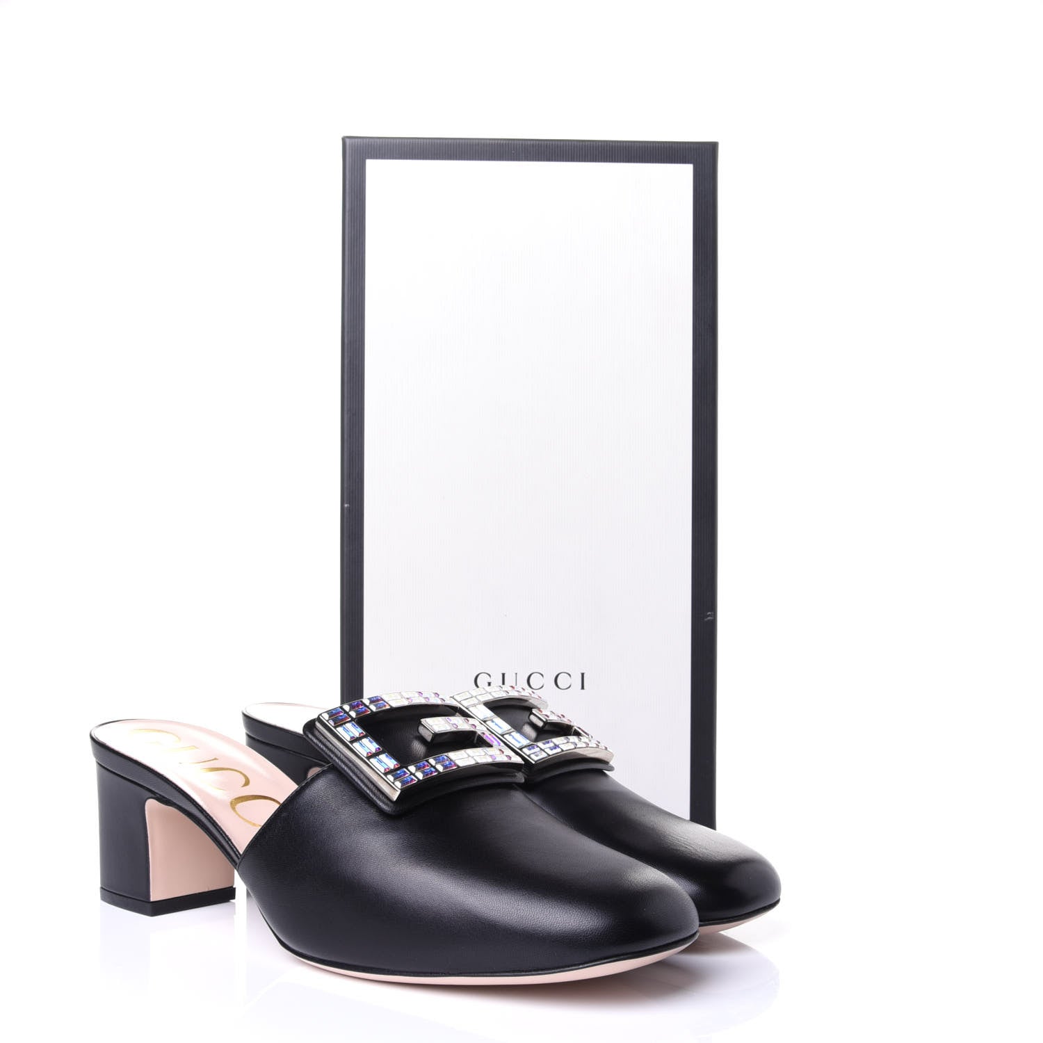 Gucci Malaga Kid Crystal Square G Madelyn Mules 39.5 Black 10 of 10