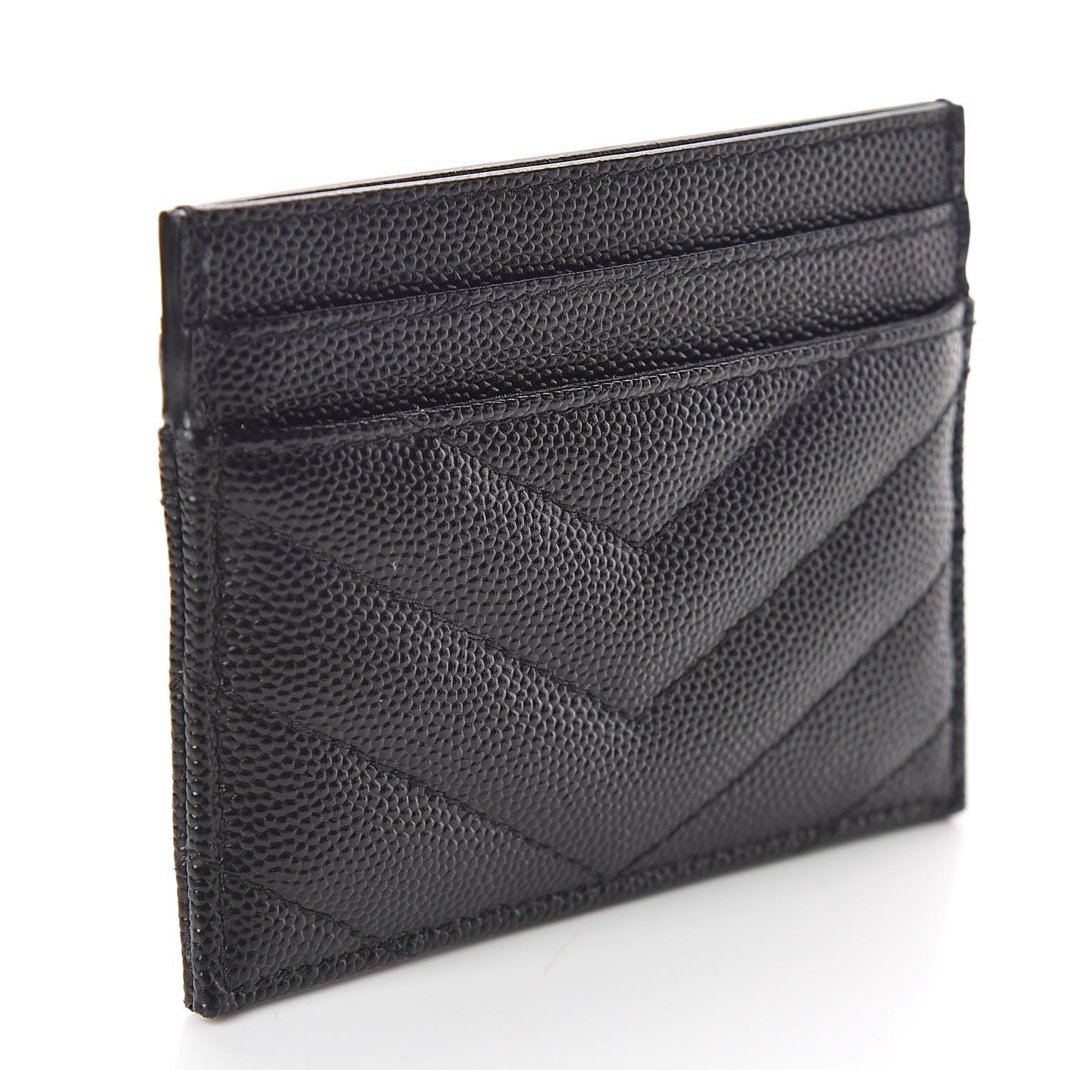 Saint Laurent Grain De Poudre Matelasse Chevron Monogram Credit Card Case Black 3 of 6