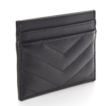 Saint Laurent Grain De Poudre Matelasse Chevron Monogram Credit Card Case Black 3 of 6