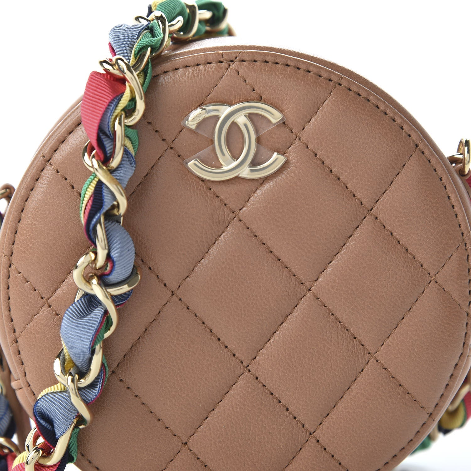 Chanel Shiny Lambskin Ribbon Quilted Round Clutch With Chain Brown 10 of 11