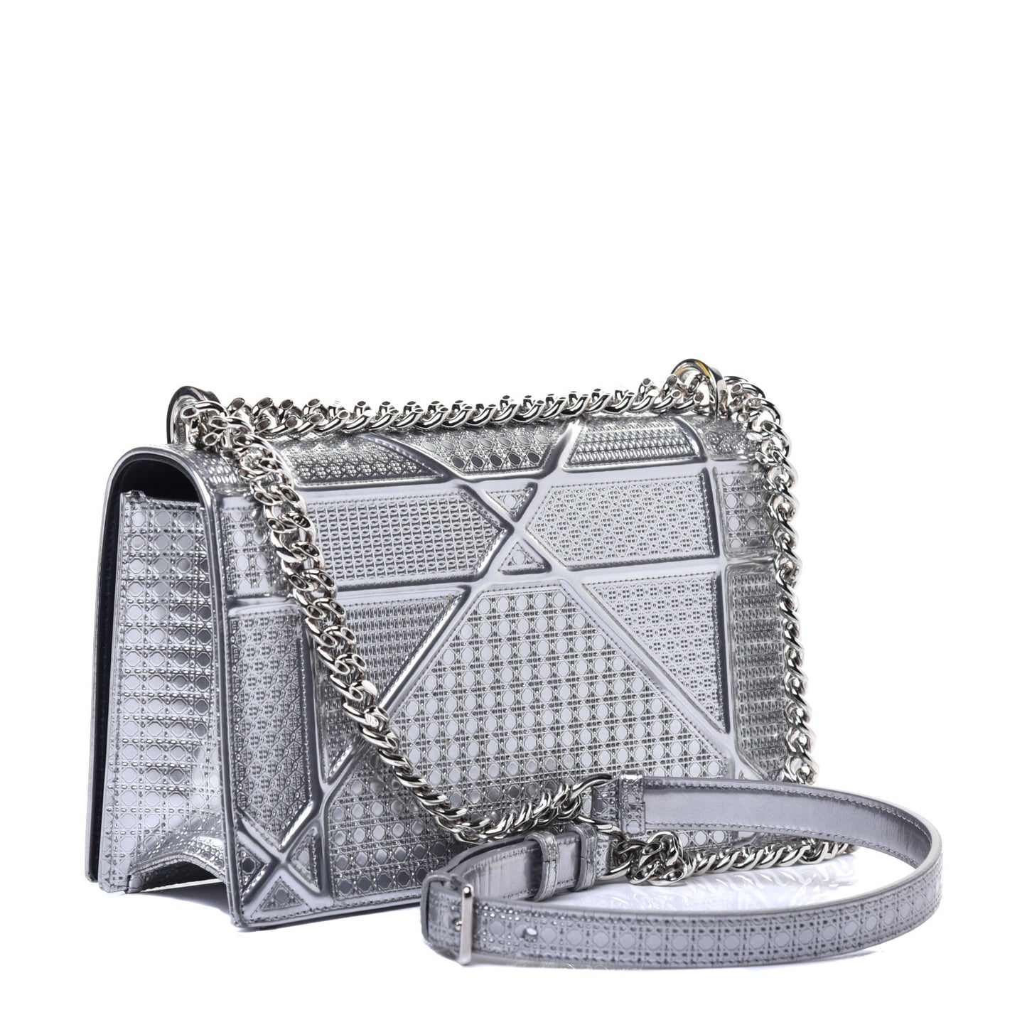Metallic Patent Micro-Cannage Medium Diorama Flap Bag Silver