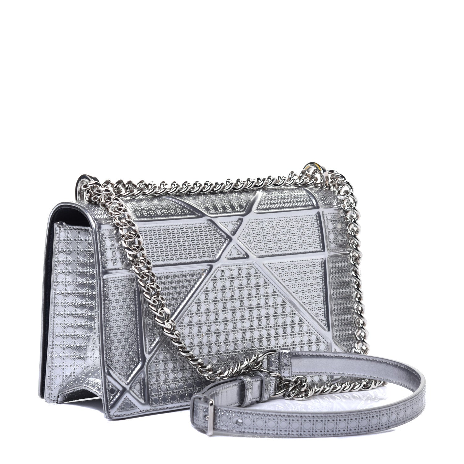 Christian Dior Metallic Patent Micro-Cannage Medium Diorama Flap Bag Silver 3 of 8