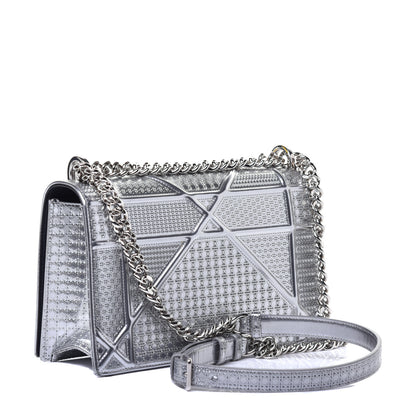 Christian Dior Metallic Patent Micro-Cannage Medium Diorama Flap Bag Silver 3 of 8