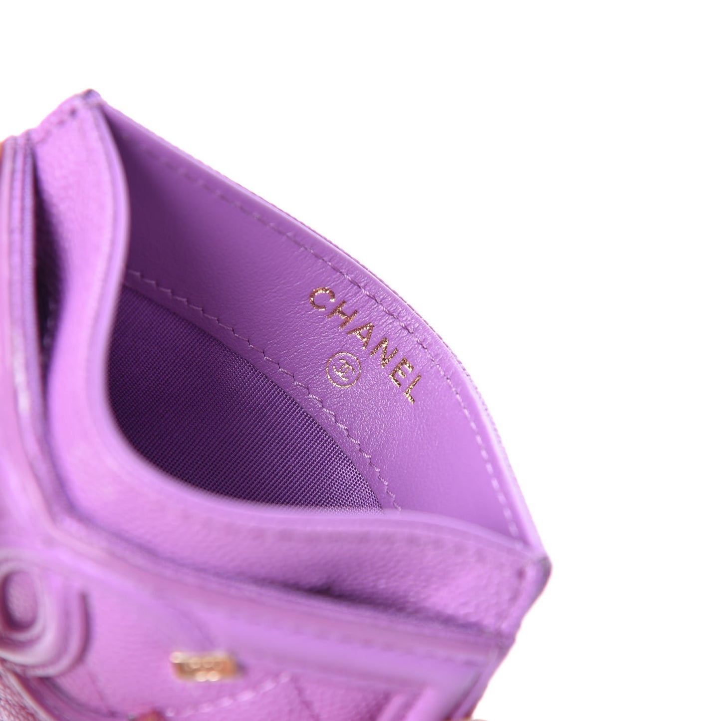 Caviar Quilted Filigree Card Holder Purple