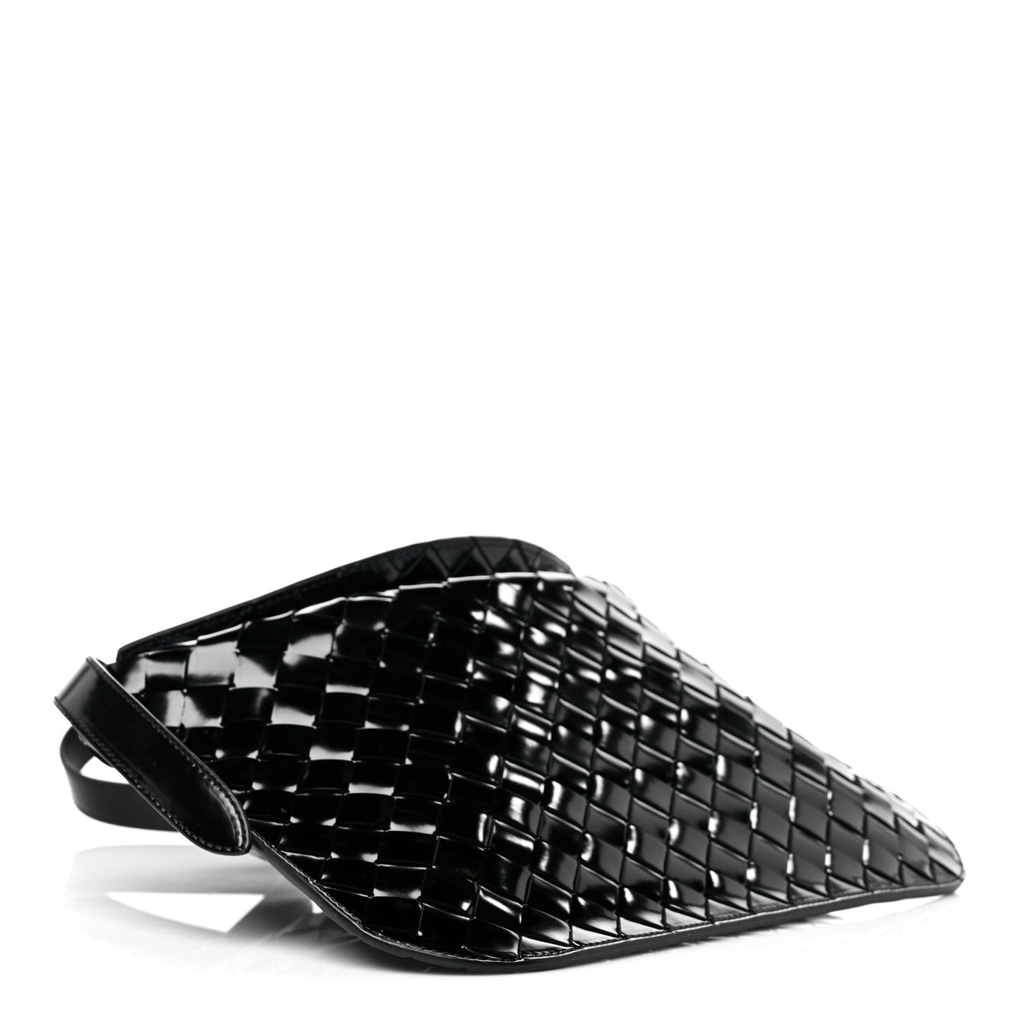 Patent Intrecciato Shoulder Bag Black
