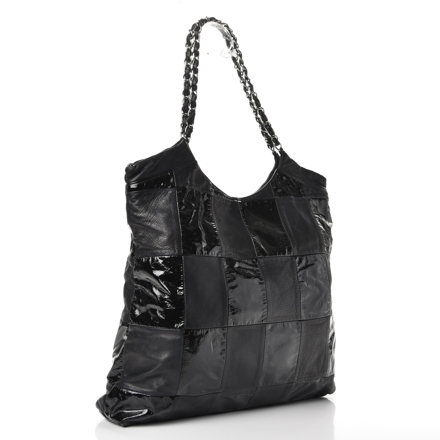 Patent Calfskin Patchwork Brooklyn Tote Black