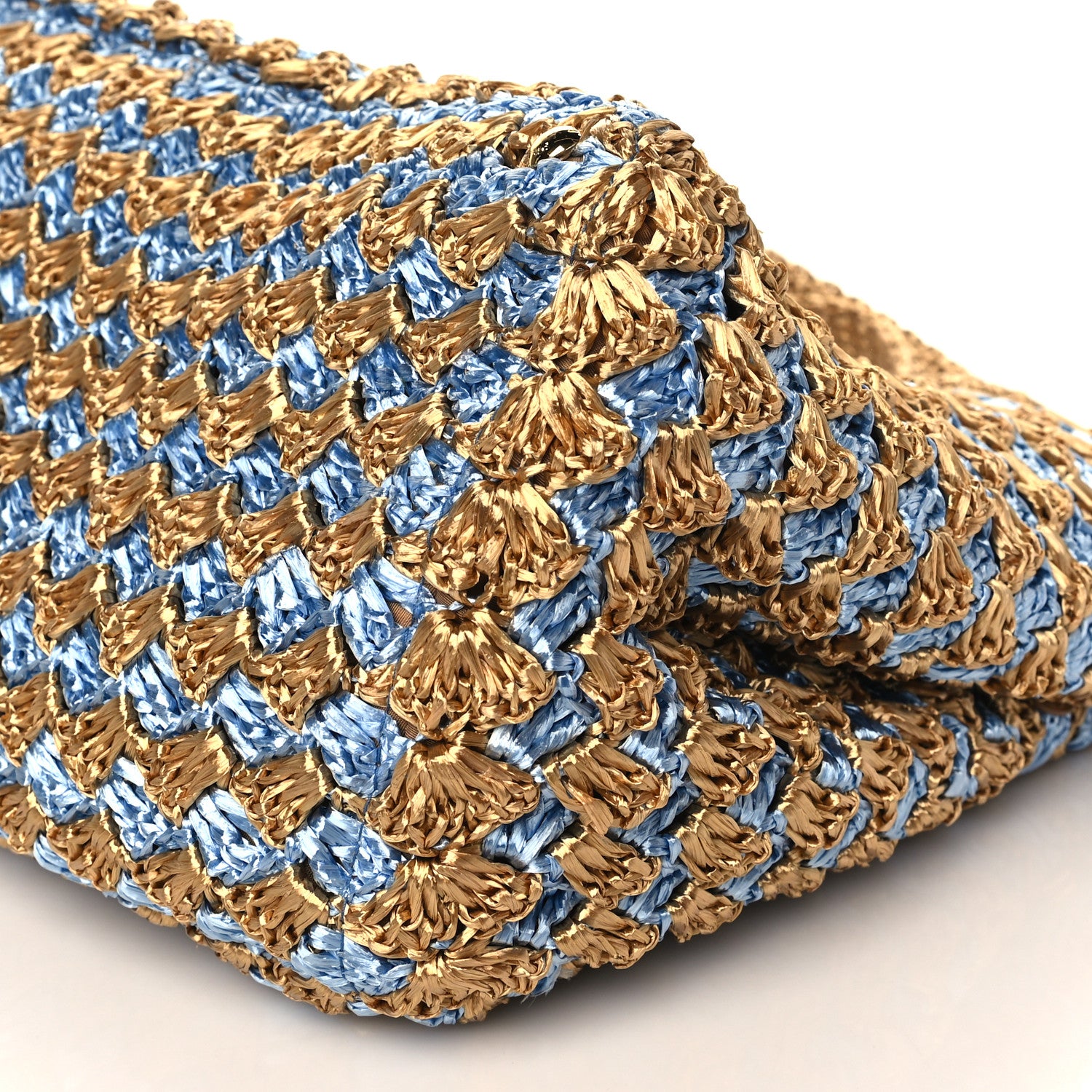 Prada Raffia Crochet Bi-Color Medium Tote Blue 7 of 7