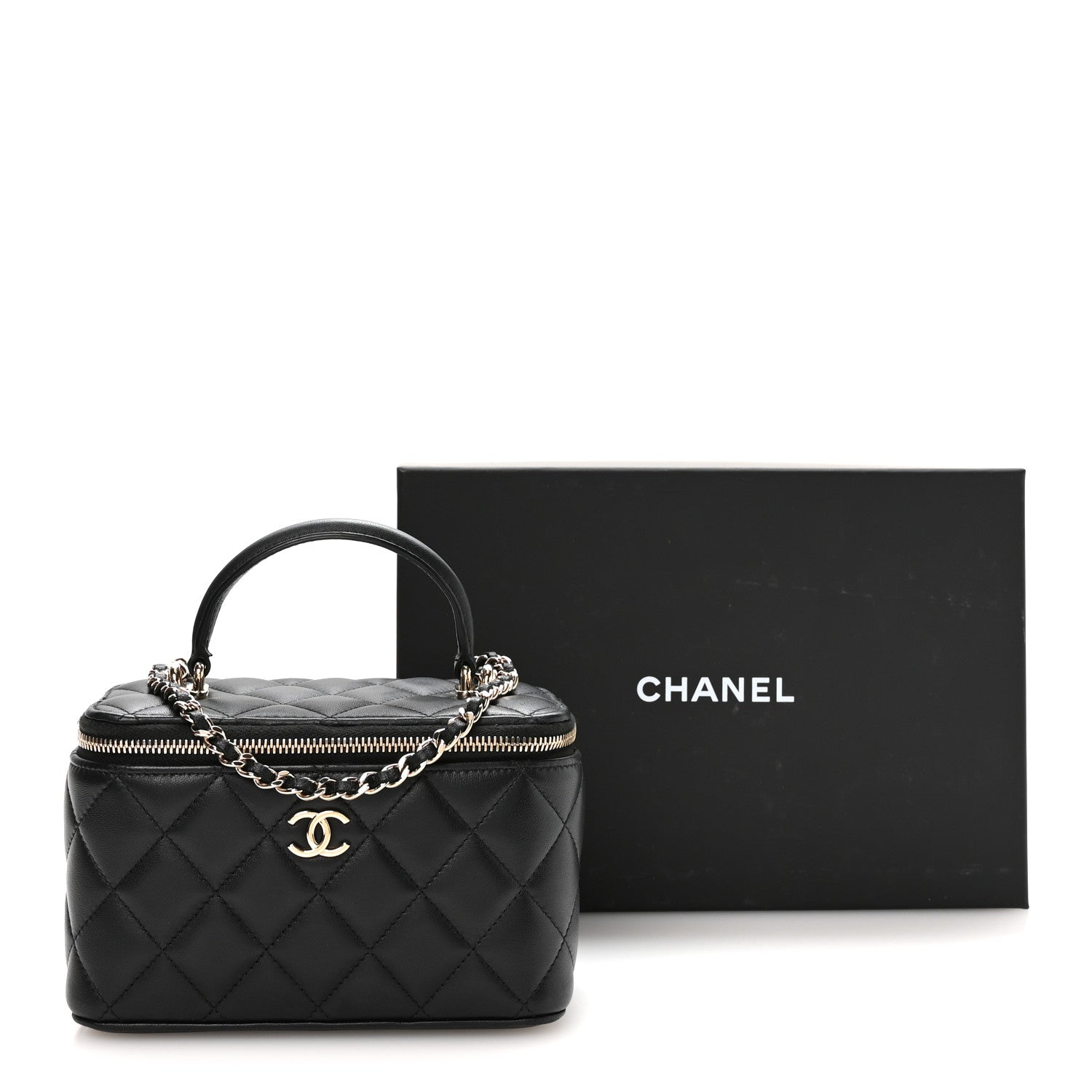 Chanel Lambskin Quilted Small Top Handle Vanity Case With Chain Black 11 of 11