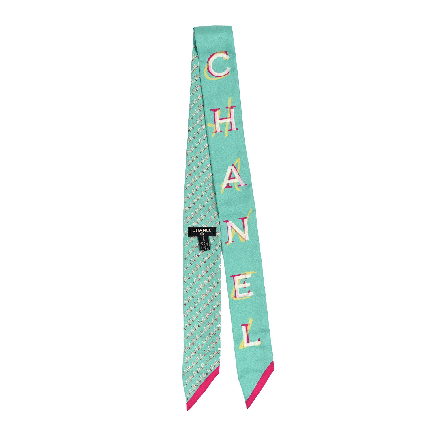 Chanel Silk Logo Slim Bandeau Scarf Blue Multicolor 2 of 3
