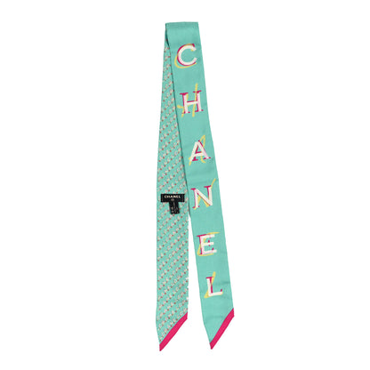 Chanel Silk Logo Slim Bandeau Scarf Blue Multicolor 2 of 3