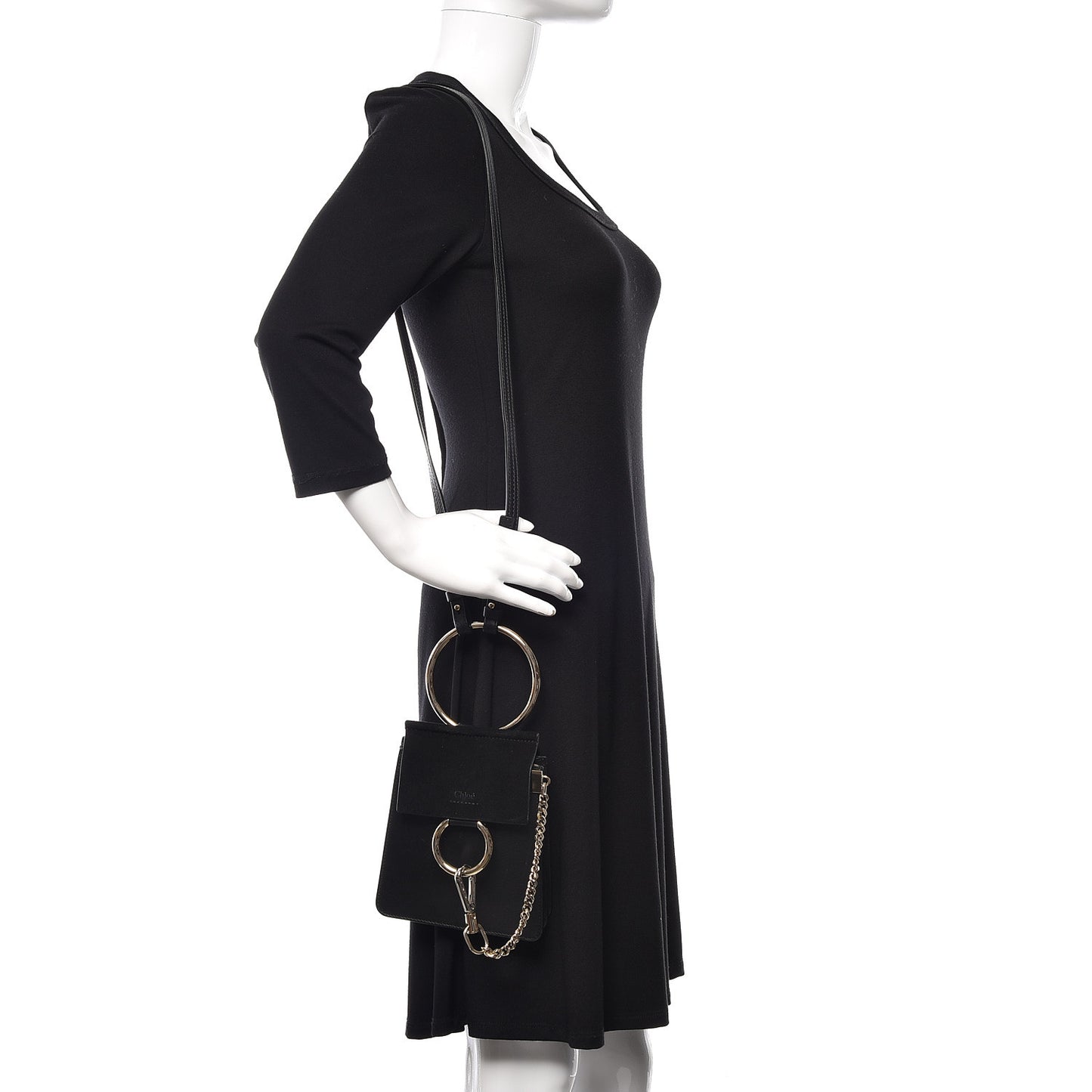 Suede Calfskin Mini Faye Bracelet Bag Black