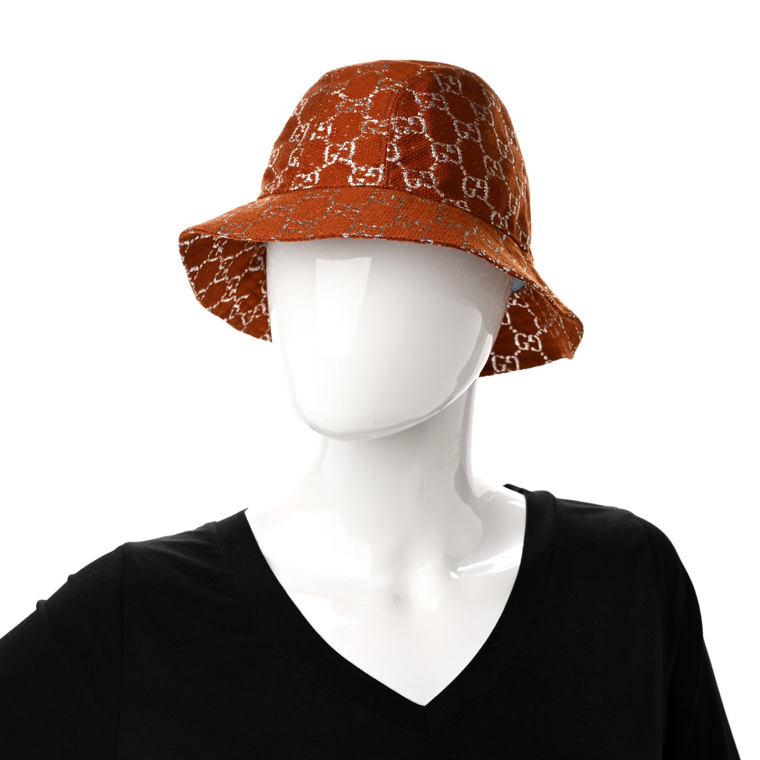 Gucci Canvas Lame GG Monogram Bucket Hat S Burnt Orange Silver 2 of 10