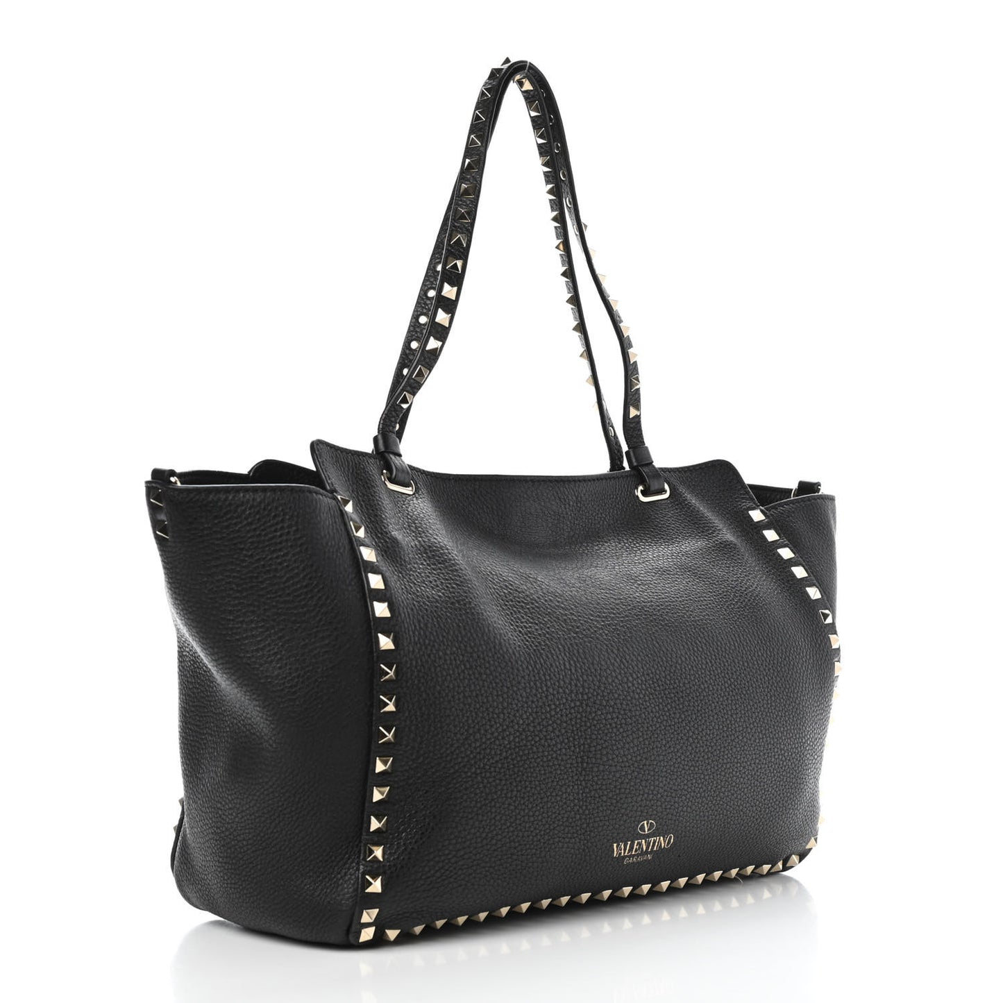 Pebbled Calfskin Medium Rockstud Tote Black